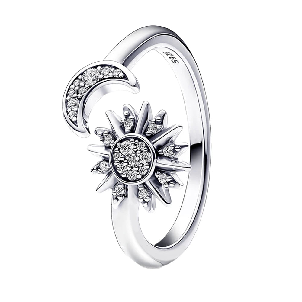 925 Sterling Silver Sun & Moon Couple Rings | Shining Zircon Romantic Jewelry Gift for Lovers