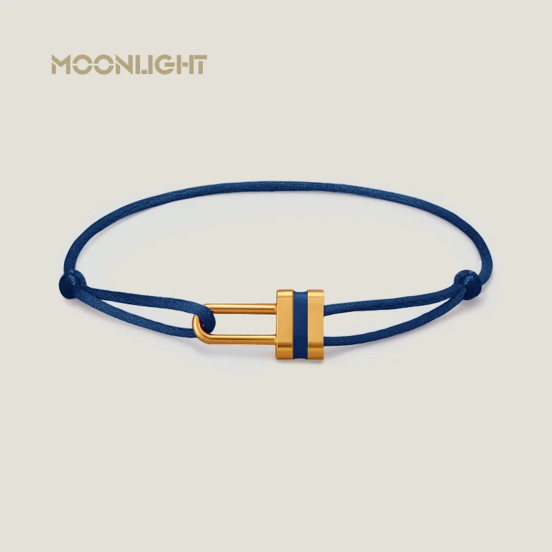 MOONLIGHT Adjustable Silk Rope Lock Charm Bracelet | Unisex Fashion Friendship Jewelry Gift for Women & Men
