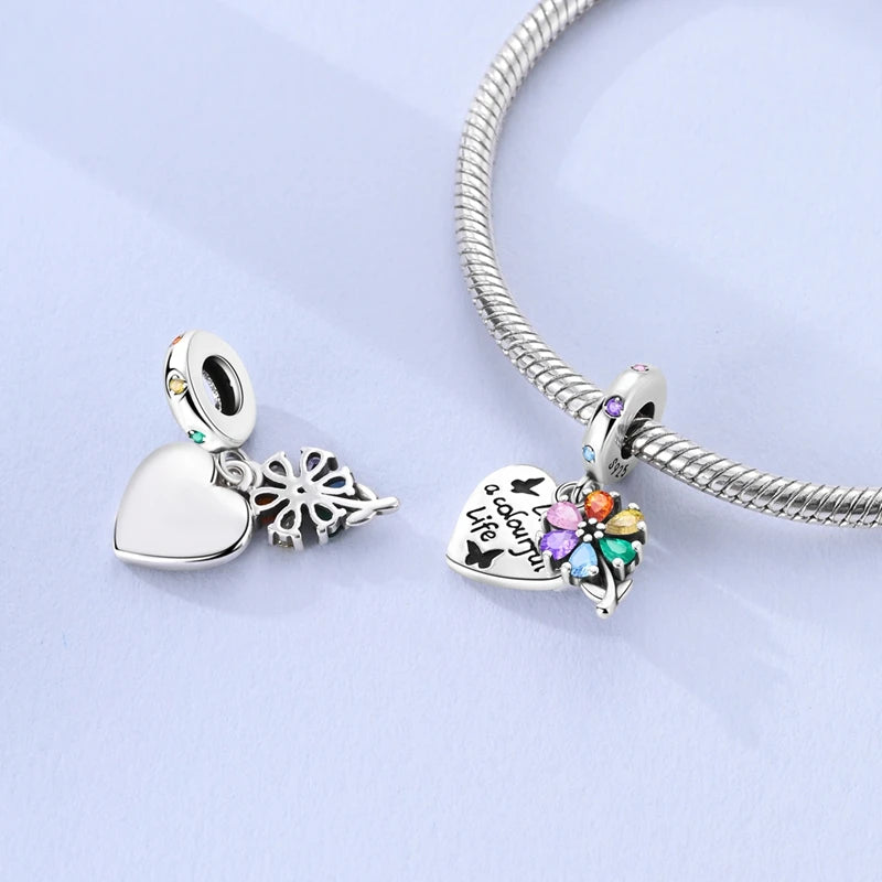 925 Sterling Silver Colorful CZ Zircon Dangle Charm | 2025 New Fashion Bead | Fits Pandora Bracelet | DIY Jewelry Gift