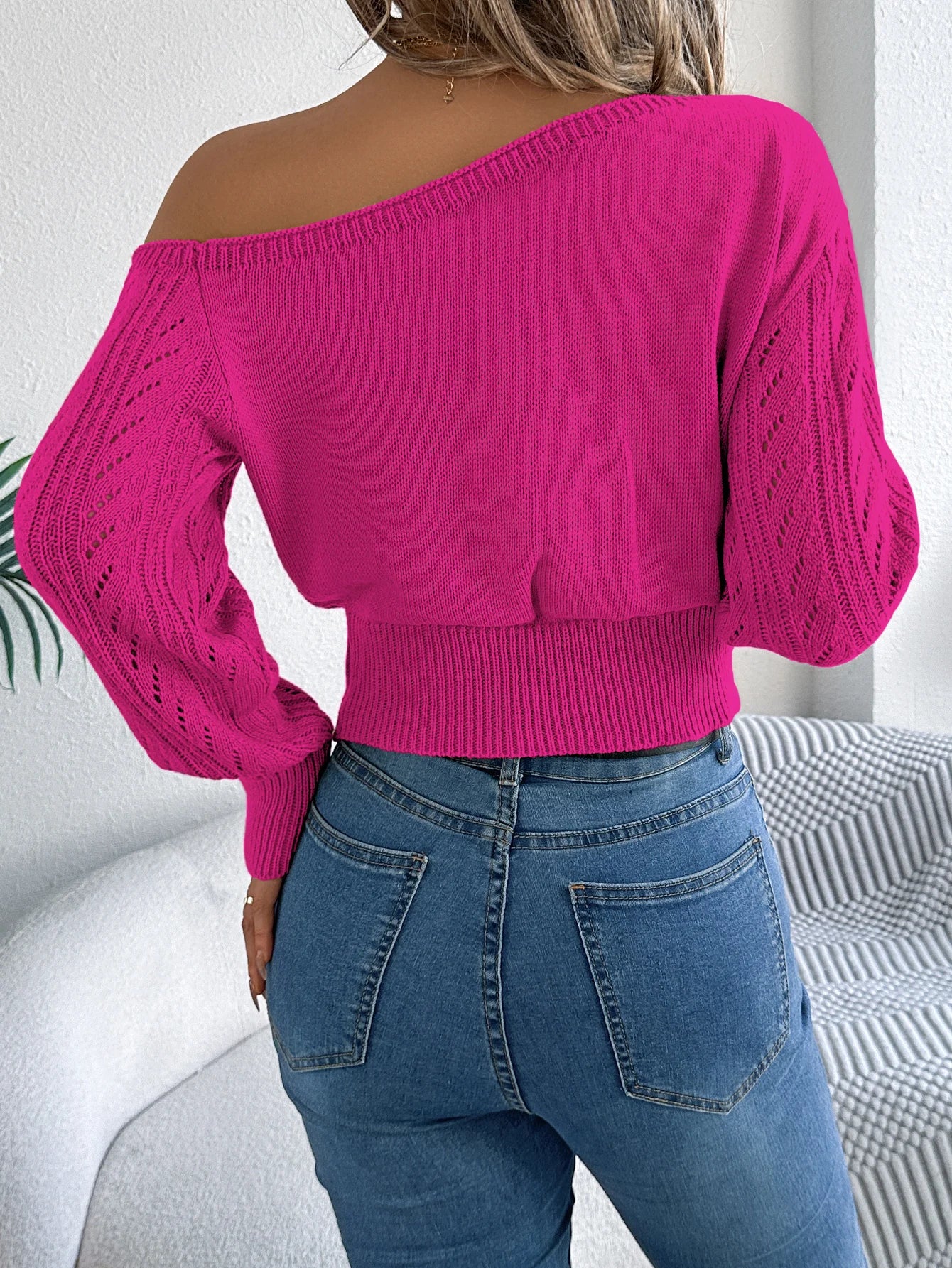 Women’s Autumn/Winter Slash Neck Off-Shoulder Knitted Pullover Sweater – Casual Elegant Long Sleeve Top