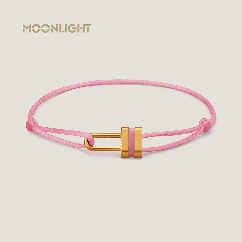 MOONLIGHT Adjustable Silk Rope Lock Charm Bracelet | Unisex Fashion Friendship Jewelry Gift for Women & Men