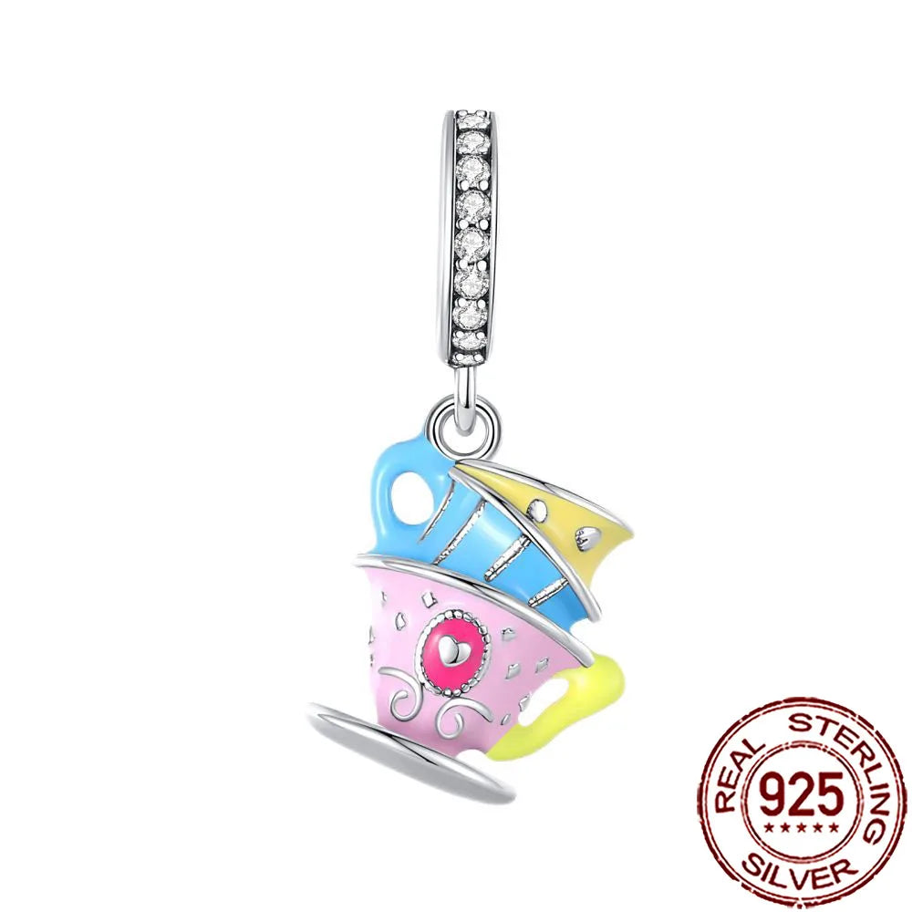 2025 New 925 Sterling Silver Coffee, Cake, Fruit & Burger Charms | Fit Pandora Bracelet & Necklace DIY Jewelry