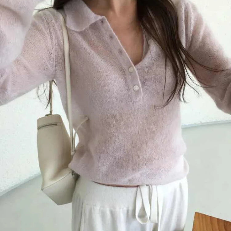 Sweet Soft Button-Up Knitted Sweater for Women | Loose Fit Flip Collar Knitwear | Comfortable Autumn Pullover