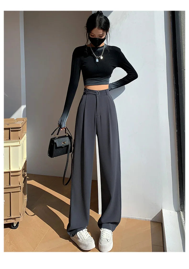 Office Ladies Casual Wide Leg Pants – Women’s Elegant High Waist Loose Trousers Spring Summer 2025