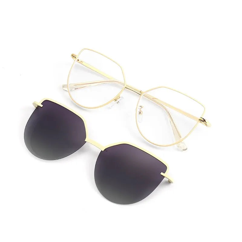 Cat Eye Flip-On Sunglasses for Women – Anti Blue Light Eyeglass Frames with Polarized Magnetic Clip | Ladies Fashion Computer Eyeglasses 7002
