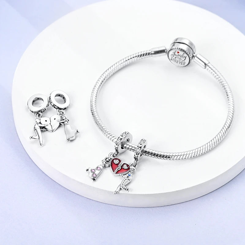 925 Sterling Silver Sweetheart Sister Charm | Fit Original Pandora & 3mm Bracelets DIY Jewelry Gift for Women