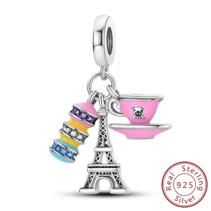 Original 925 Sterling Silver Paris Tower & Travel Charms – DIY Bracelet & Pendant Jewelry