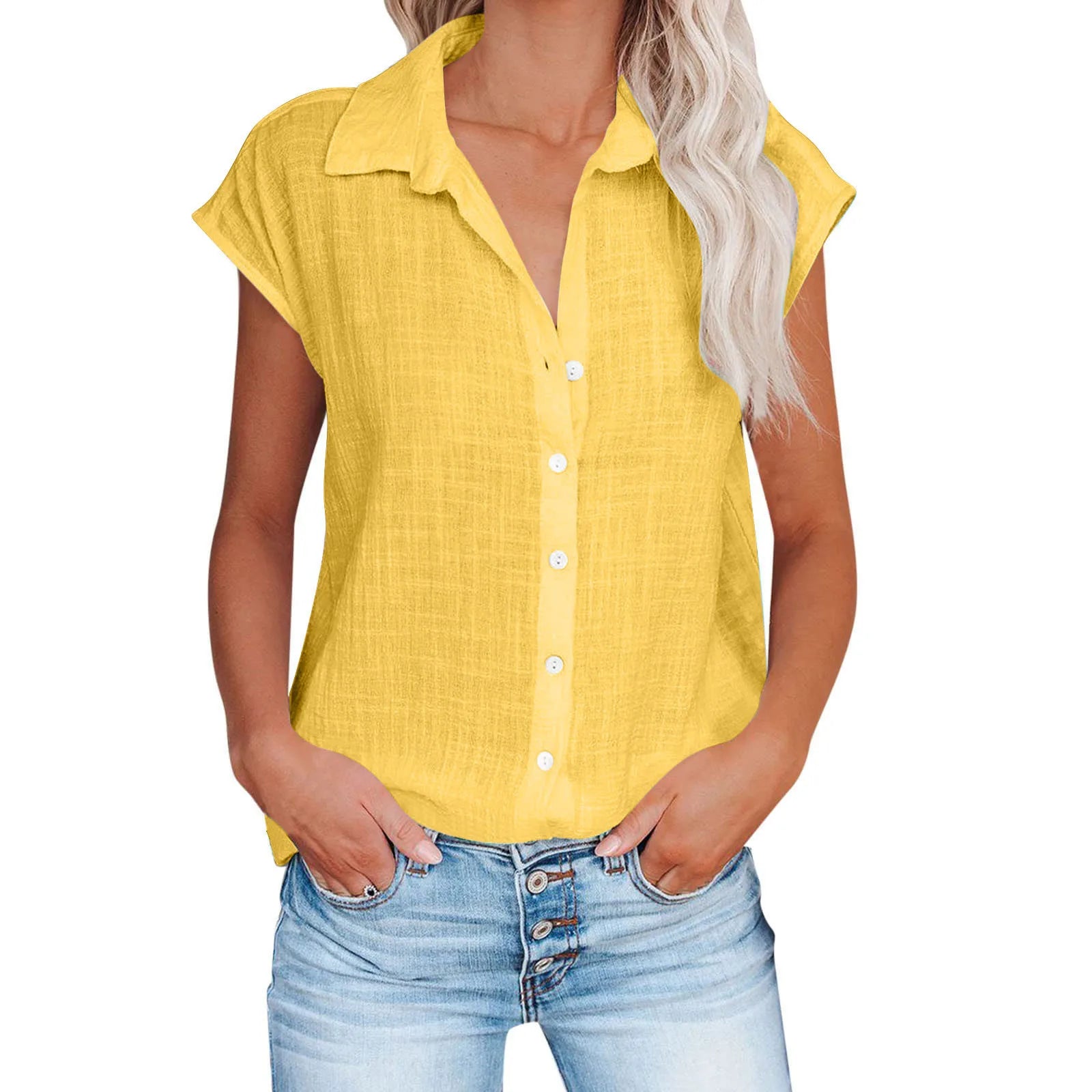 Summer Solid Cotton Linen Shirt for Women – Casual Short Sleeve Loose T-Shirt Ladies Thin Tee Top 🌿✨