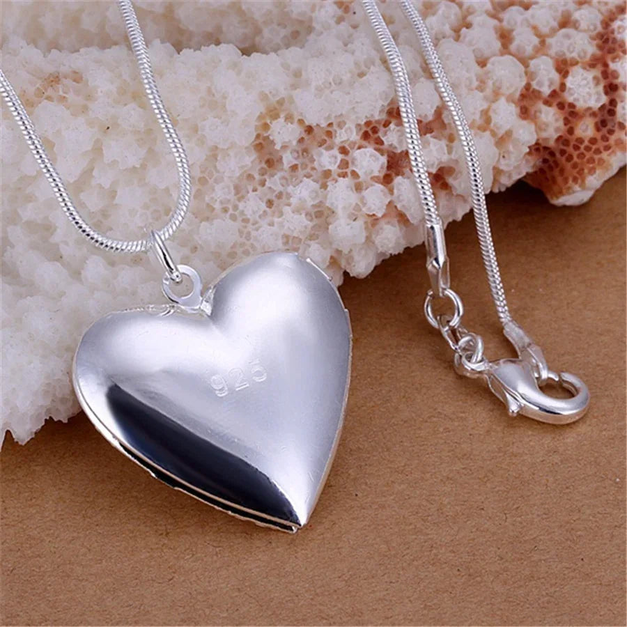 925 Sterling Silver Photo Frame Pendant Necklace with Snake Chain 18-24 Inch Women’s Wedding Charm Jewelry
