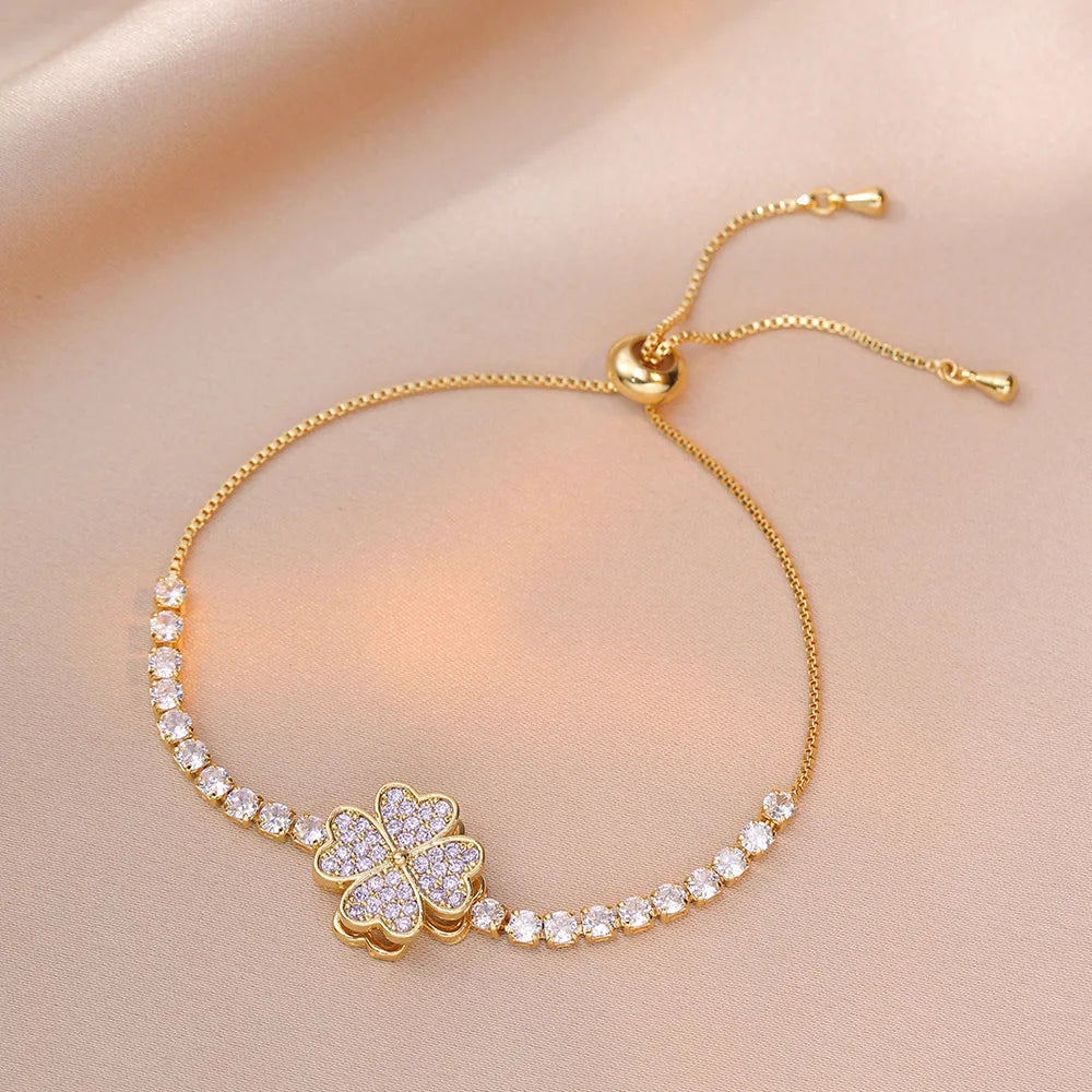 Multicolor Heart Charm Bracelet 💖 Titanium Steel Rhinestone Jewelry