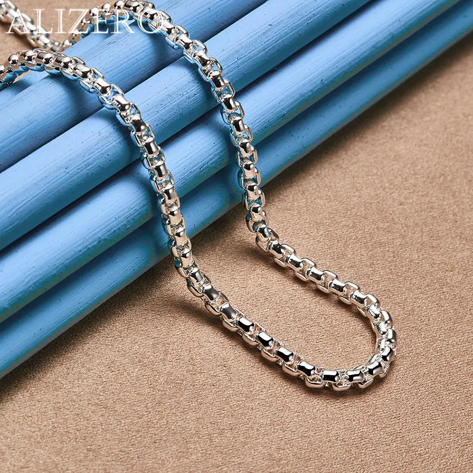 ALIZERO 925 Sterling Silver 4mm Round Box Chain Necklace for Men & Women – Fashion, Party & Daily Wear Jewelry