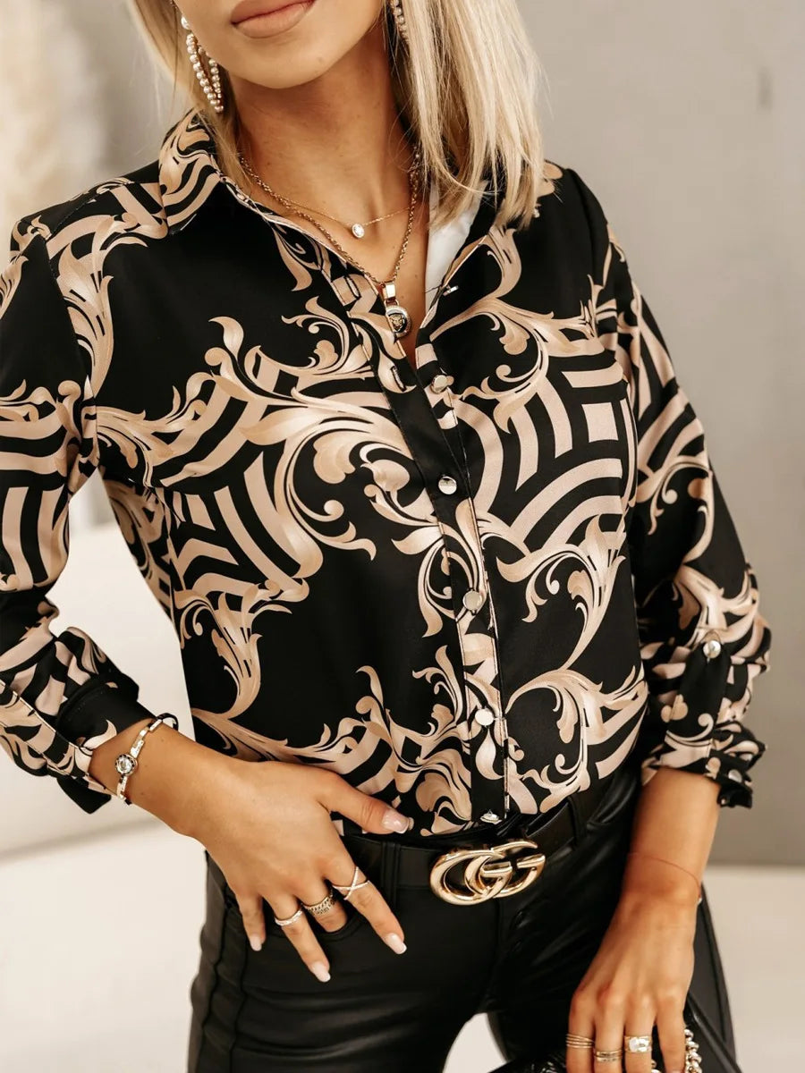 Women’s Blue Long-Sleeved Shirt – Single-Breasted Collar Slim-Fit Commuter Top 🔹👚💼