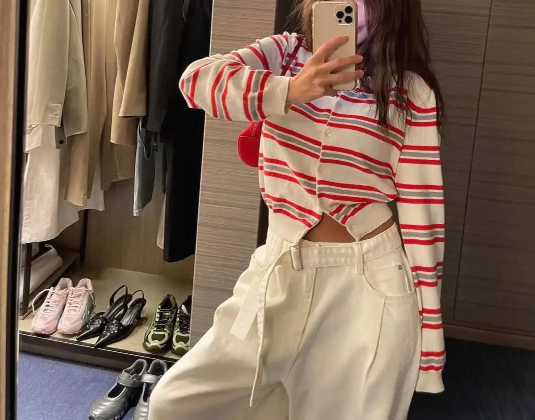 Women's Striped Knitted Cardigan | Chic Spring Button-Up Sweater | Soft Classic Open Front Knitwear