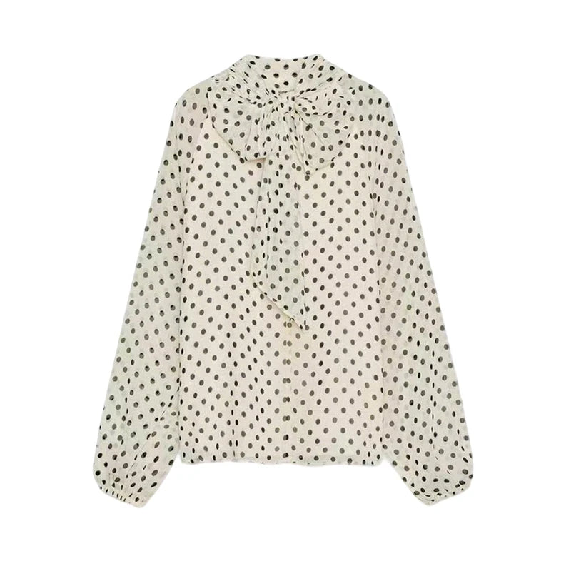 Women’s Vintage Polka Dot Blouse – Bow Detail Long Sleeve Casual Elegant Top 👚✨