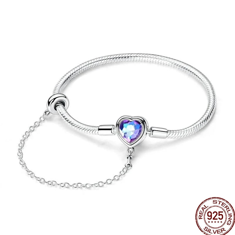 925 Sterling Silver Heart Moon Sun Clasp Charm Bracelet | 17–20CM Original Bracelet for Women | Fits Pandora DIY Beads Jewelry