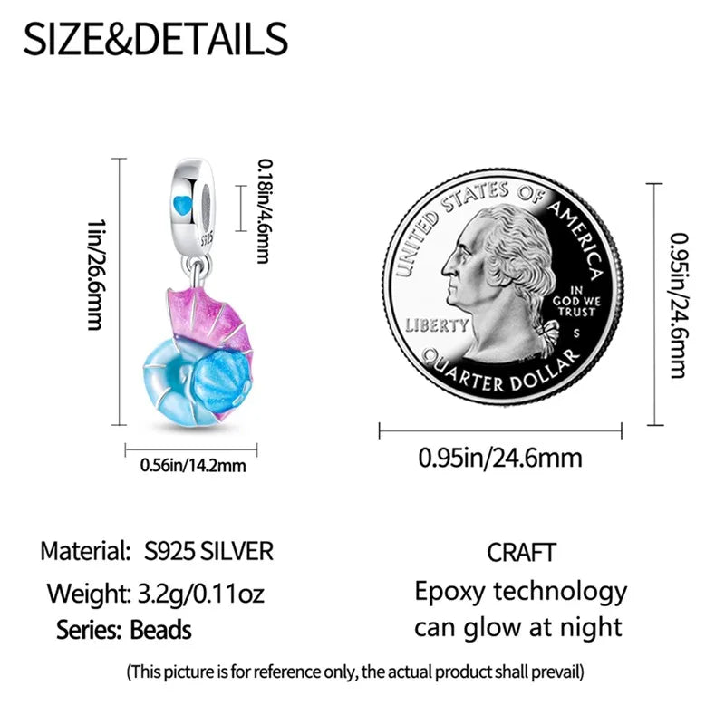 925 Sterling Silver Colorful Luminous Charms | Shell Turtle Star Beads