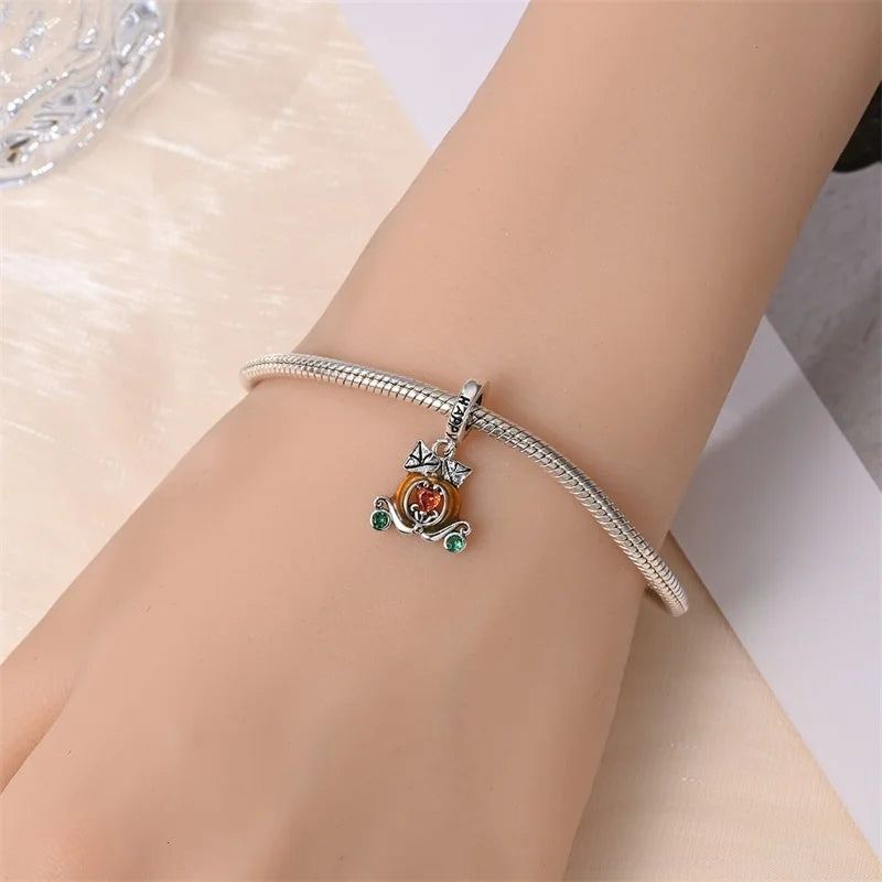 925 Sterling Silver Squirrel & Maple Leaf Charm | Shiny Zircon Autumn Beads Fit Pandora Bracelet DIY Jewelry