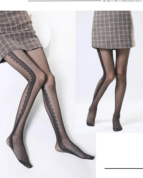 Women's Striped Lace Tights – Sheer Jacquard Dot Pantyhose with Side Seam Detail, 20 Denier for Transitional Seasons