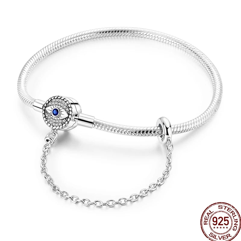 925 Sterling Silver Heart Moon Sun Clasp Charm Bracelet | 17–20CM Original Bracelet for Women | Fits Pandora DIY Beads Jewelry
