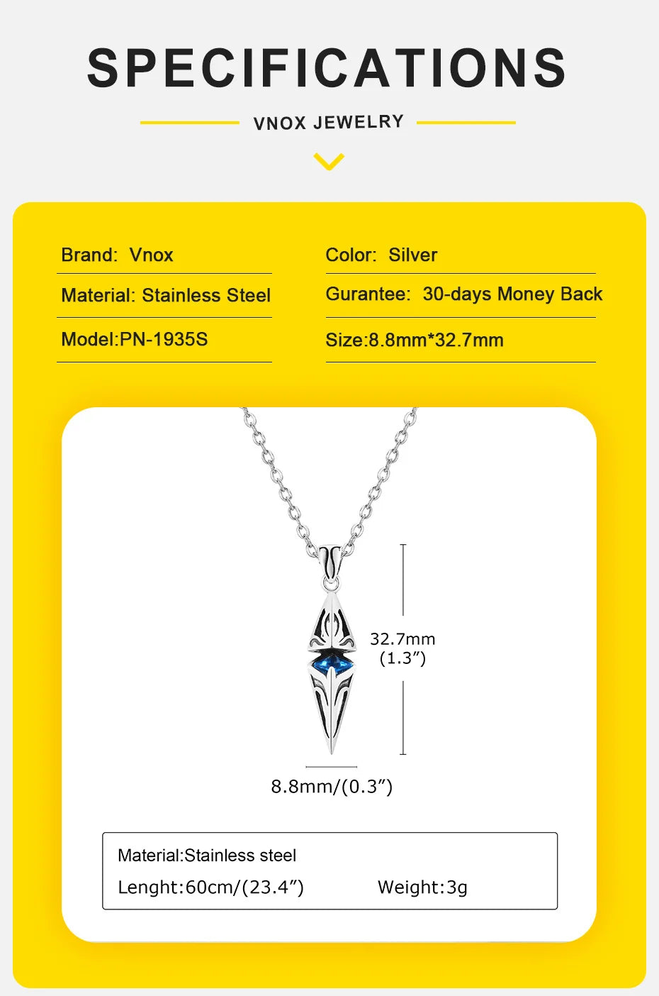 Vnox Stylish Blue Stone Necklace for Men | Stainless Steel Cube Pendant | Geometric Collar Jewelry Gift for Him