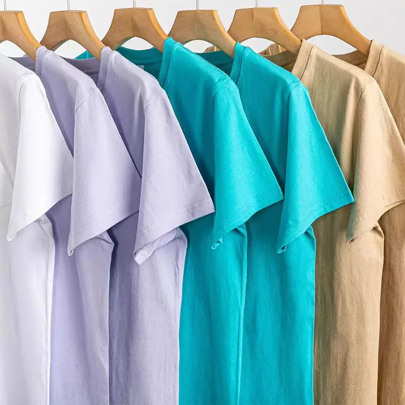 Loose Fit Pure Cotton T-Shirt | Korean Style Round Neck Basic Top | Unisex Layering Tee in Purple