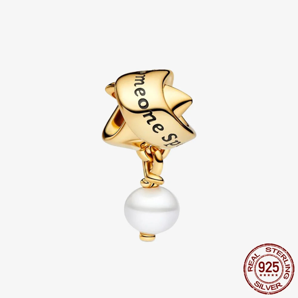 Sparkling Golden Series 925 Sterling Silver Pavé Clip Charm | Fit Original Pandora Bracelet – DIY Jewelry Christmas Gift