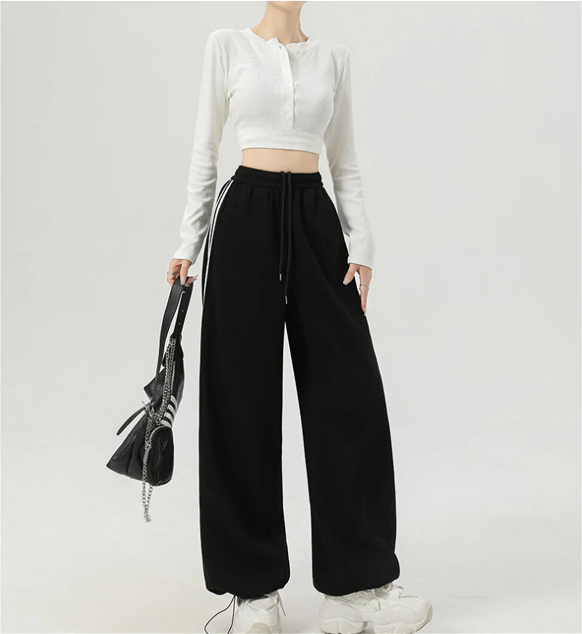 Women’s Stripe Chic Straight Pants | High Waist Color-Blocked Sweatpants | Autumn Spring Casual Streetwear