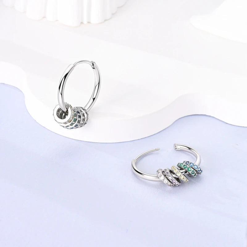 925 Sterling Silver Creative Hoop Earrings | Dangler Charms with Pave CZ for Women