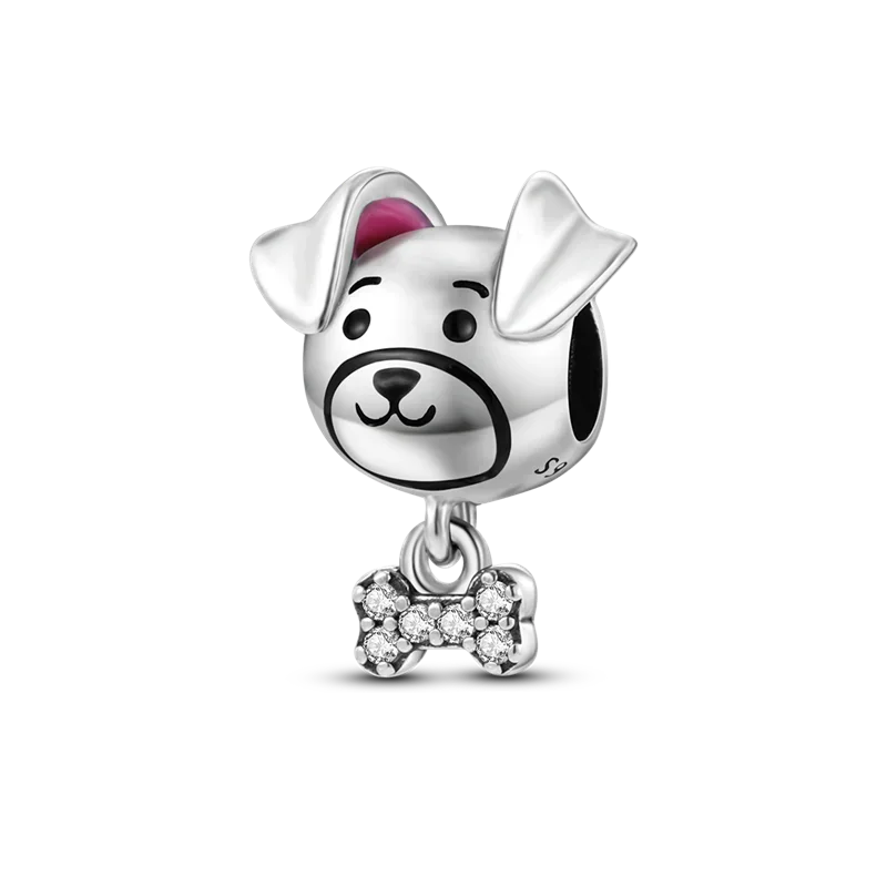 925 Sterling Silver Pink Cat & Dog Paw Charm Bead | Animal Claw Bone Beads for 925 Bracelet DIY Jewelry Gift