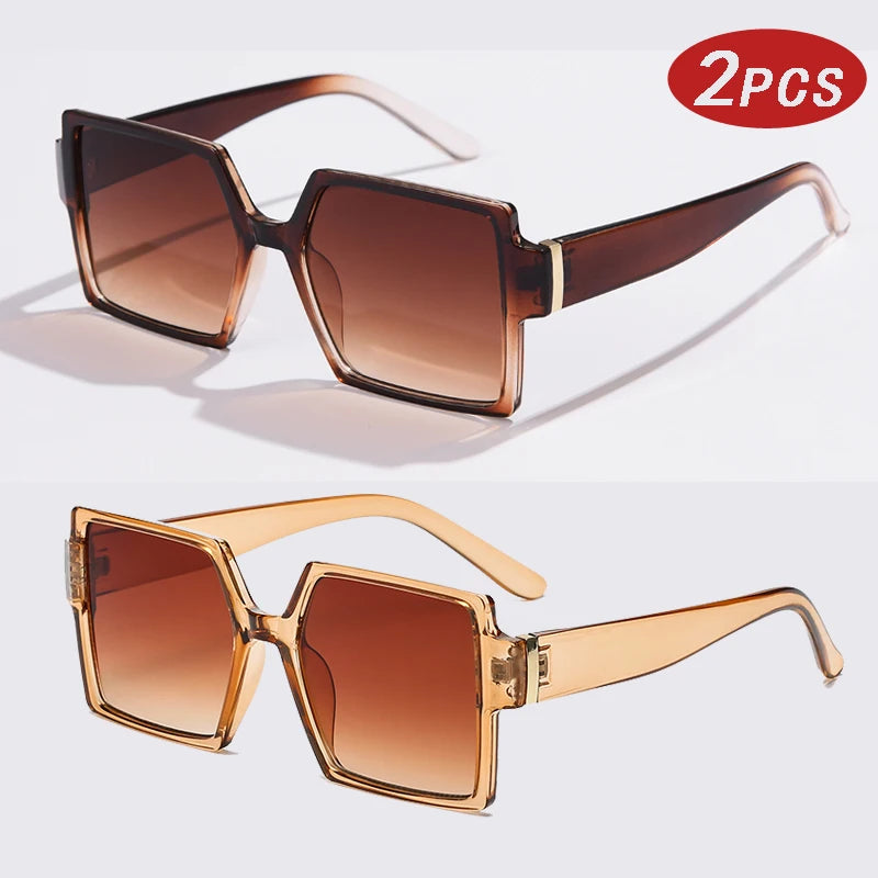 1/2pcs Vintage Large Frame Square Sunglasses for Women – Retro Brand Big Frame Sun Glasses | Black Fashion Gradient Eyeglasses