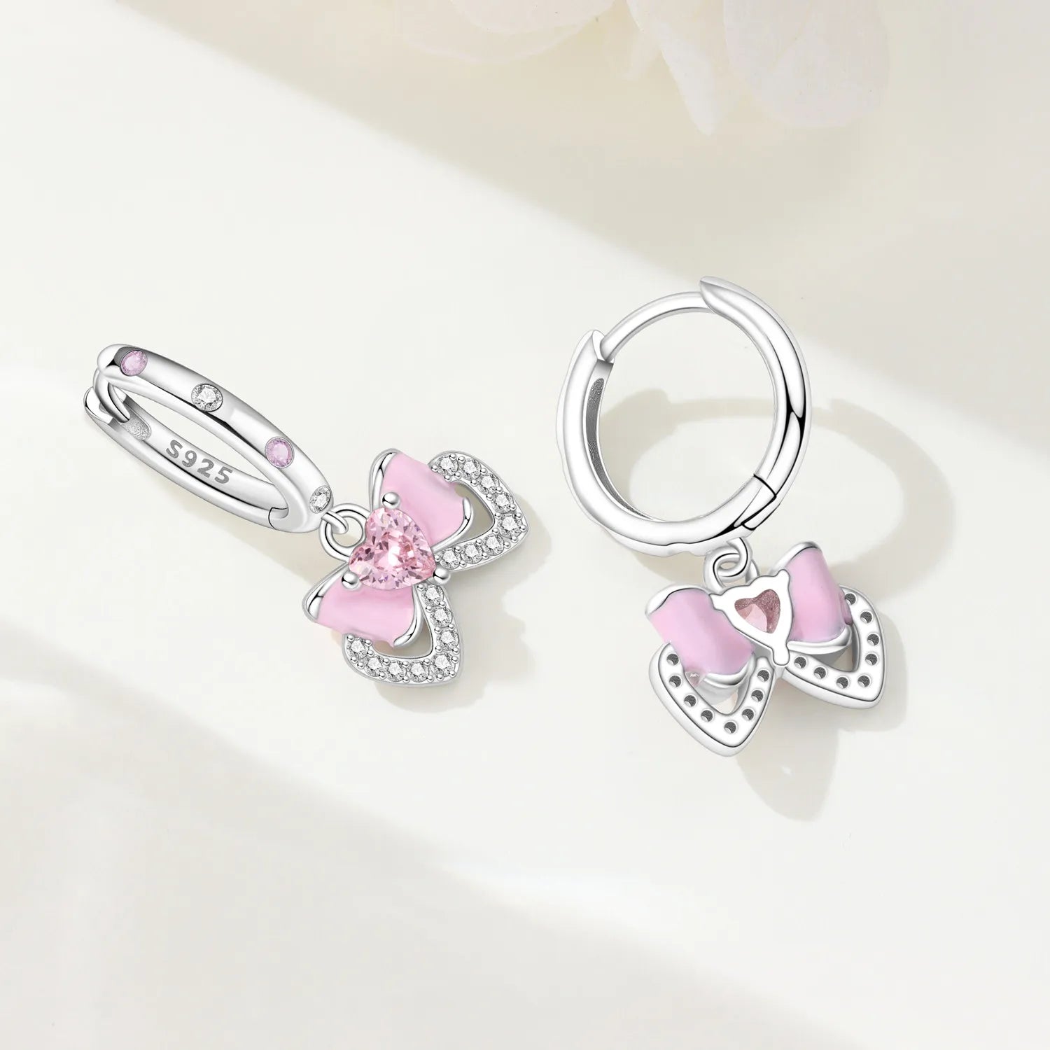 Orstarry 925 Sterling Silver Pink Sweet Bow Drop Earrings | Women’s Original Jewelry Party & Anniversary Gift