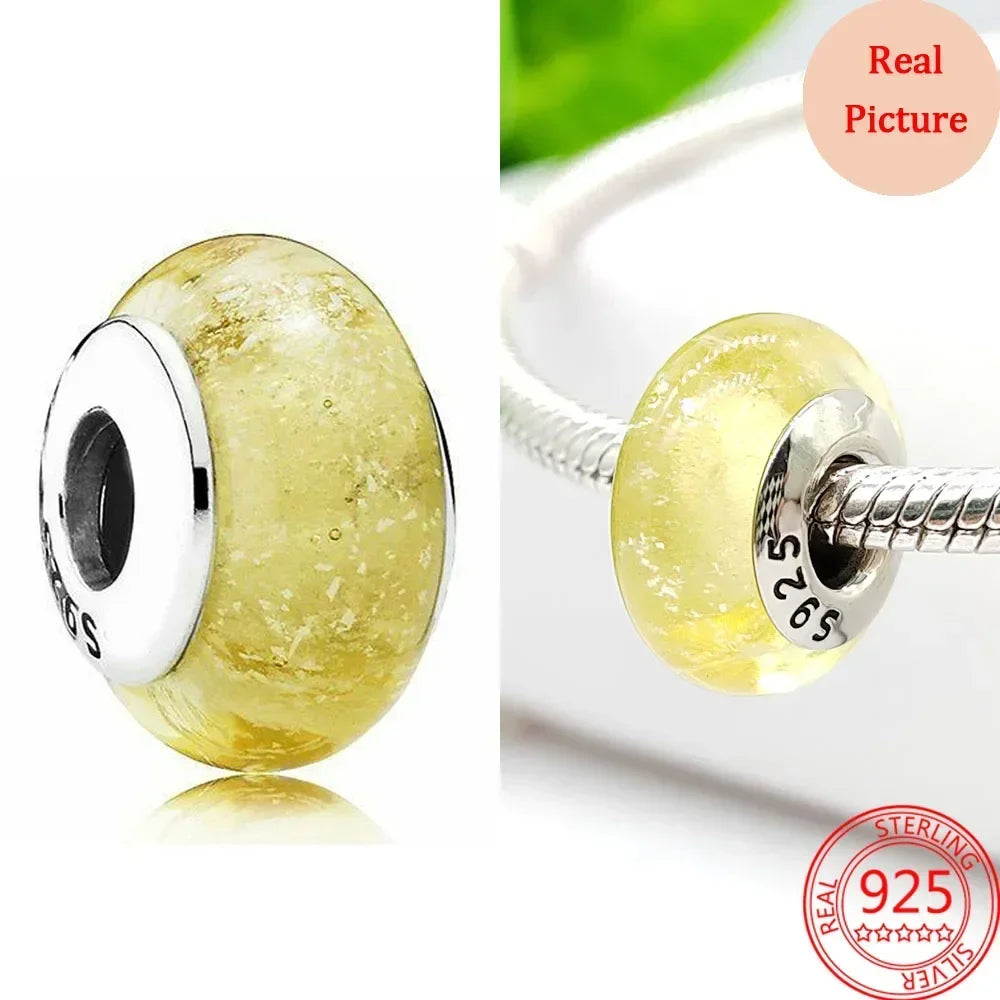 925 Sterling Silver Murano Glass Galaxy & Clover Heart Beads | Fit Pandora Bracelet DIY Jewelry Gift for Mum