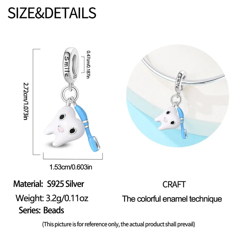 Doctor Nurse 925 Sterling Silver Charms Beads | Original Trendy Medical Pendant for DIY Bracelet Jewelry