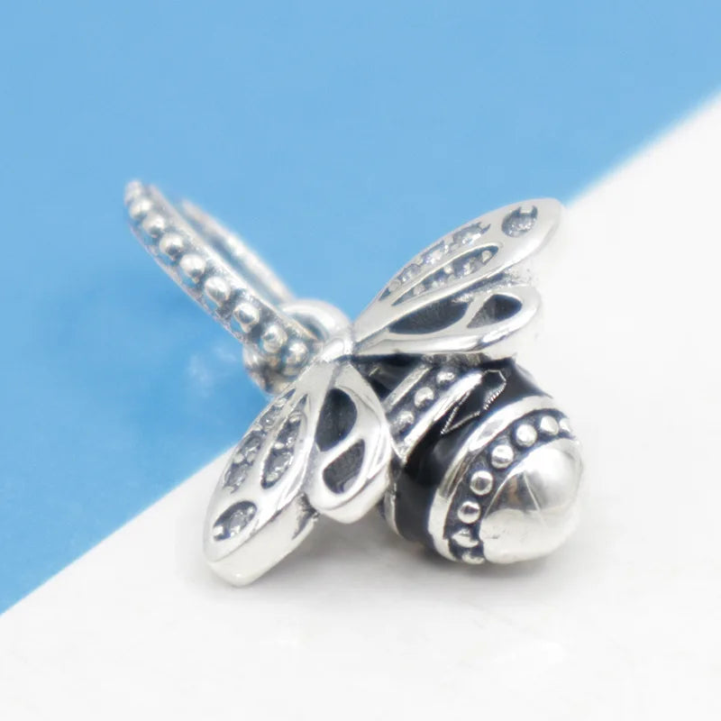 New 925 Silver Sparkling Paw Print & Heart Bee Happy Charm Bead | Fit Pandora Bracelet DIY Women Jewelry