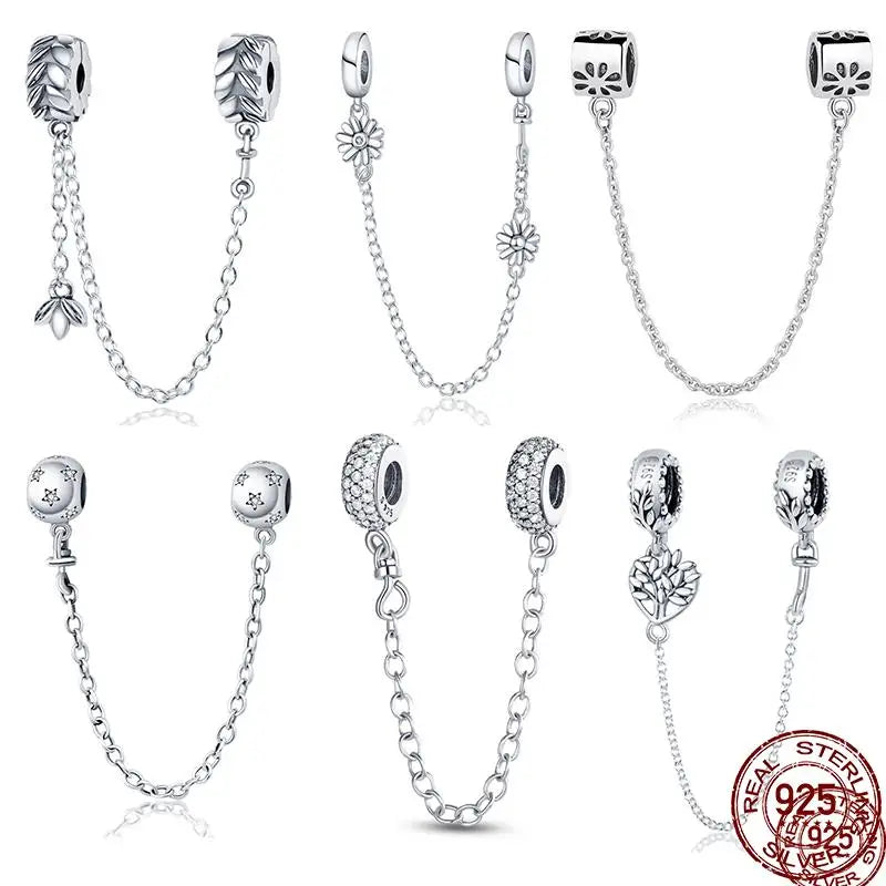 925 Sterling Silver Silicone Spacer Beads & Safety Chain | Clasp Charms Fit Original Pandora 3mm Bracelet – Women’s Jewelry