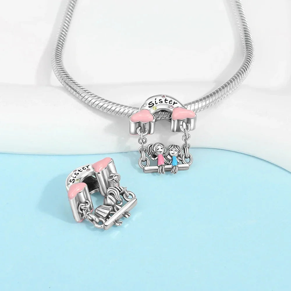 925 Sterling Silver Forever Sister Butterfly Charm | Colorful Bead Fit Pandora Bracelet | Women’s Jewelry Gift