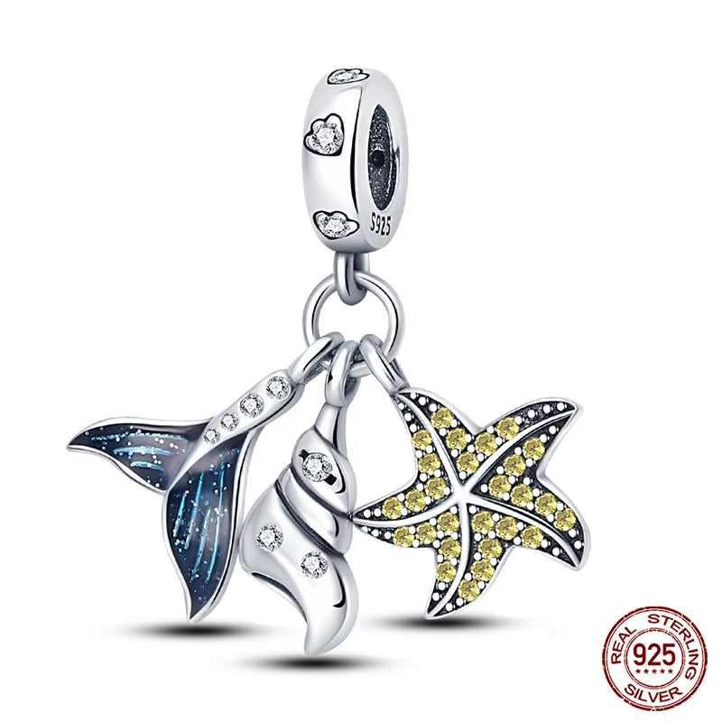 Blue Ocean Series 925 Sterling Silver Turtle Crab Mermaid Charms for 3mm Bracelet