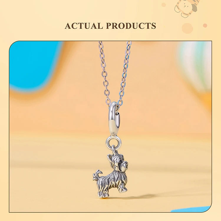 WOSTU 925 Sterling Silver Pet Dog Charm Pomeranian Yorkshire Terrier Pendant for Women Bracelet