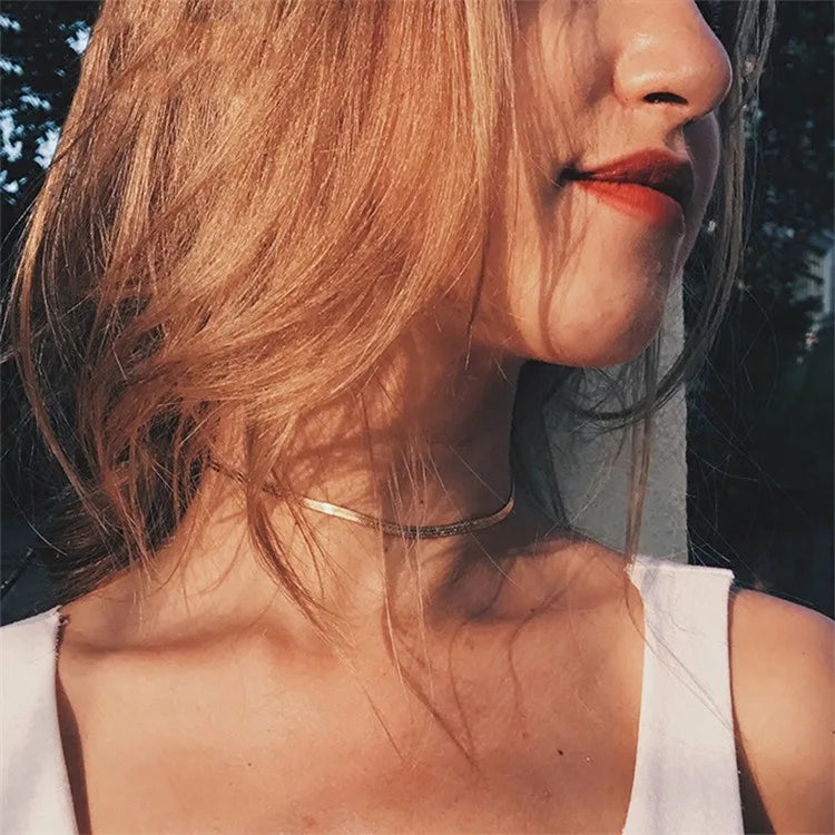 Gold Snake Blade Chain Necklace for Women – 3/4/5mm Stainless Steel Minimalist Punk Choker