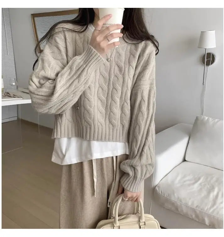 Soft Knit Sweater Women’s Top – Lazy Sleeve Inner Wear | Autumn Winter New Arrival Twist Cotton Long Sleeve Round Neck