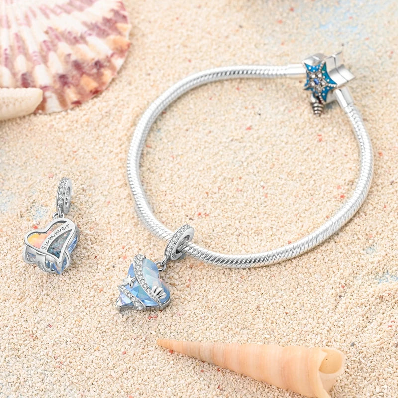 New Summer Ocean Silver Plated Sea Turtle & Starfish Shell Charm | DIY Bracelet Jewelry for Women
