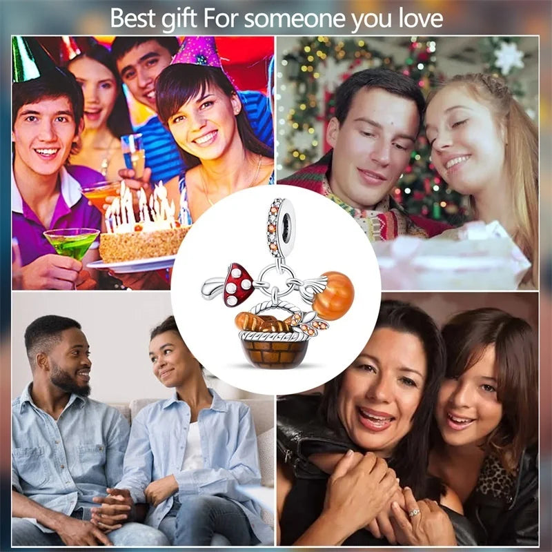 925 Sterling Silver Squirrel & Maple Leaf Charm | Shiny Zircon Autumn Beads Fit Pandora Bracelet DIY Jewelry