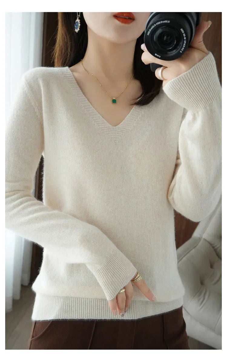 2025 Women’s V-Neck Knitted Sweater | Slim Fit Soft Knit Pullover for Autumn & Winter