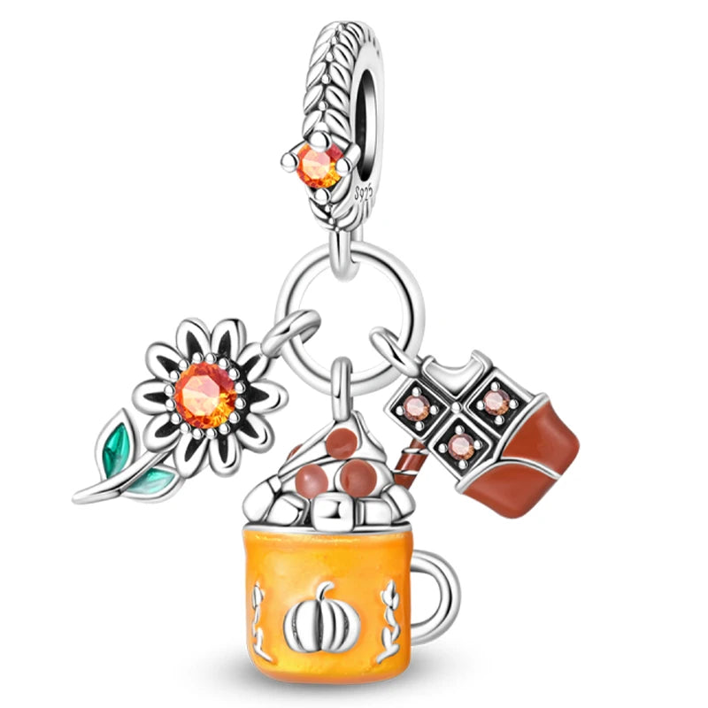 Original 925 Sterling Silver Luminous Lantern & Magic Cat Charm Bead | Glowing Angel Jungle Pendant for Bracelet Jewelry