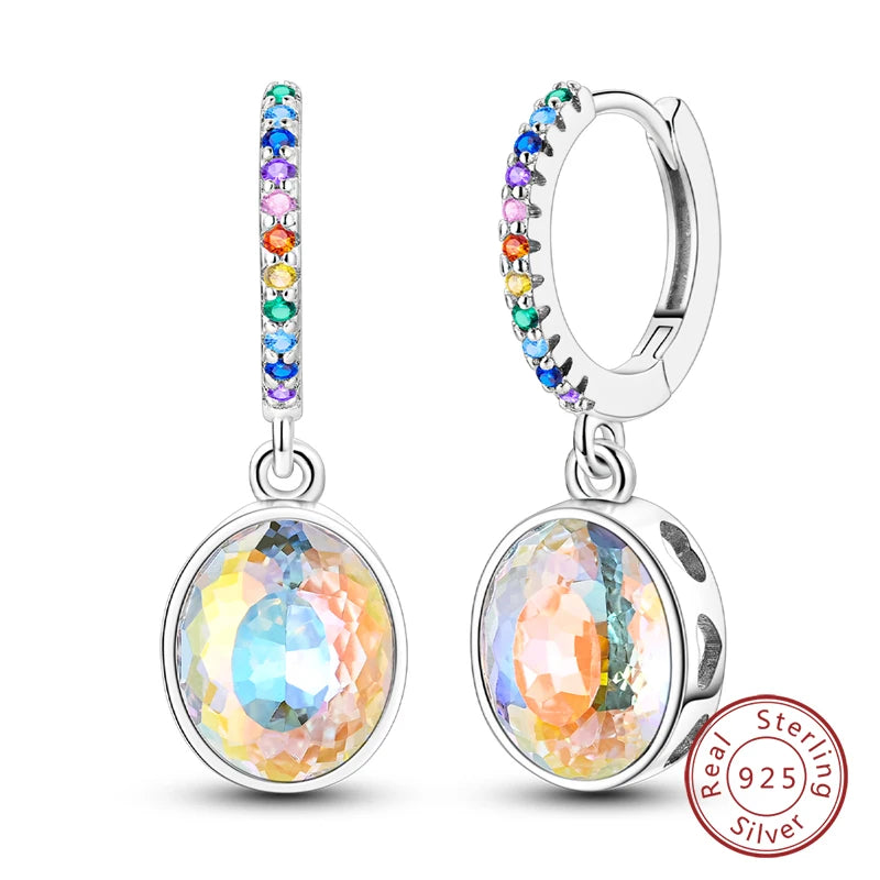 925 Sterling Silver Starlight Crystal Hoop Earrings – Circular Snake Bone Design Women’s Fashion Jewelry Gift