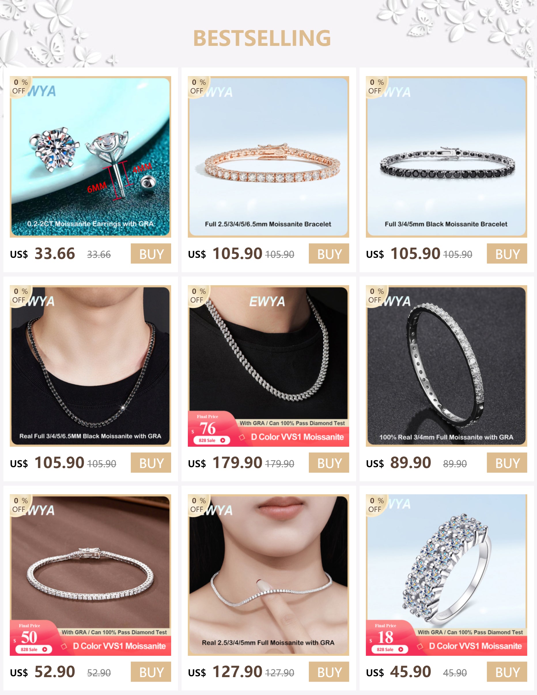 EWYA Solitaire Pear Cut Moissanite Diamond Pendant Necklace 1-5CT D Color 925 Silver 18K Rose Gold Chain for Women