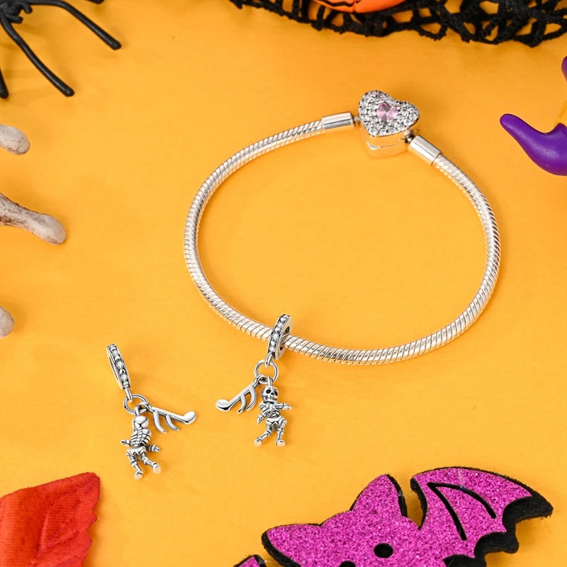 925 Sterling Silver Halloween Series Charms | Pumpkin, Witch, Skull & Candy Beads Fit Original Bracelet DIY Jewelry