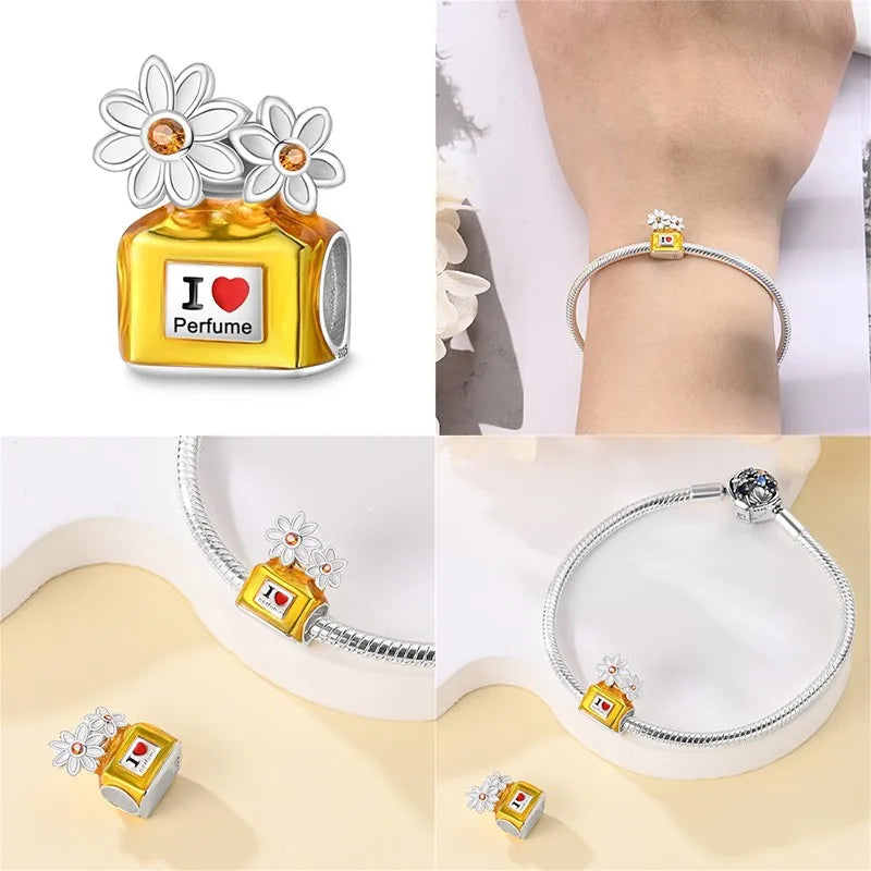 925 Sterling Silver Perfume Bottle Charm Bead – Fits Pandora Bracelet DIY Jewelry Gift for Women