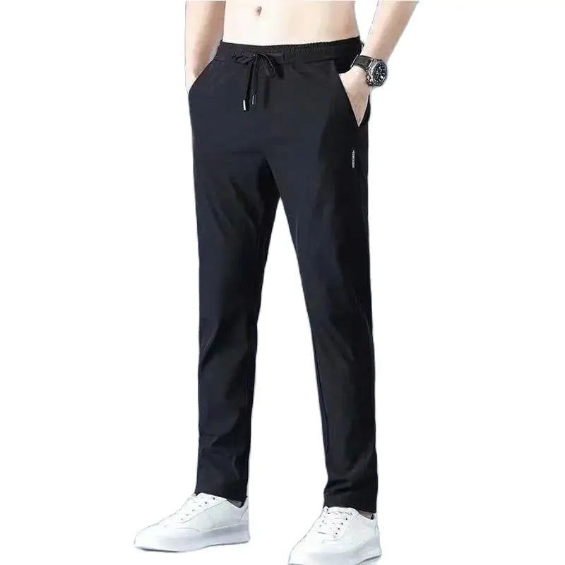 Ice Silk Men’s Pants 2023 – Black & Gray Summer Casual Business Straight Leg Sweatpants
