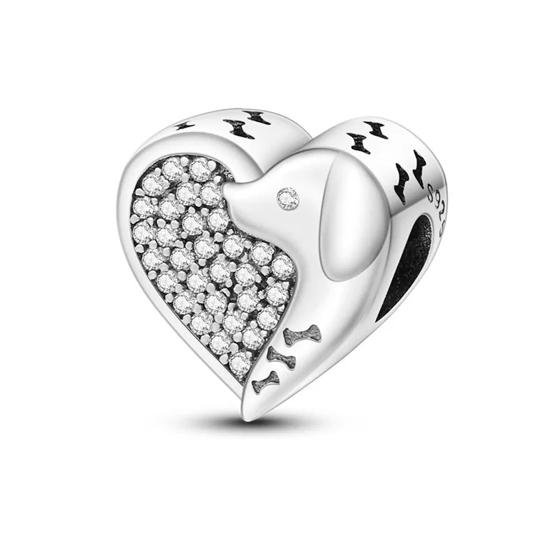 925 Sterling Silver Inlaid Zircon Love Heart & Snake Dangle Charm – Fits Original Pandora Bracelet, Women’s Jewelry Pendant Bead